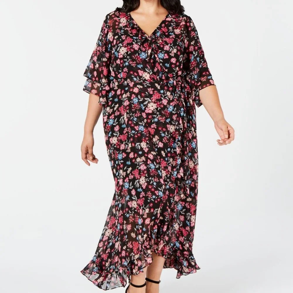 CALVIN KLEIN Plus Size Faux Wrap Dress Floral Print Size 24 Brand New NWT - Picture 2 of 11
